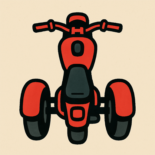 kuş bakışı açısından 3 tekerlekli kırmızı siyah motor.
In-Game asset.  2d.  High contrast.  No shadows