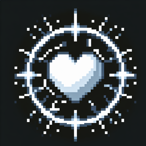 pixel art of a pulsating white heart with a halo. 
Single Game Texture. In-Game asset. 2d. Blank background. High contrast. No shadows.