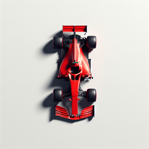 a red f1 race car top view.
Single Game Texture. In-Game asset. 2d. Blank background. High contrast. No shadows.