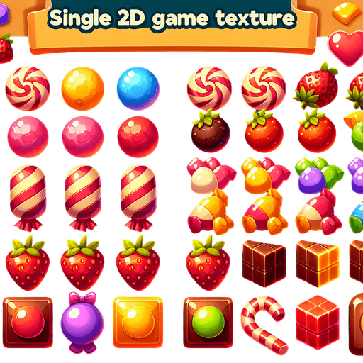 sweet candy.
Single Game Texture. In-Game asset. 2d. Blank background. High contrast. No shadows.