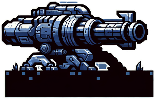 A hero space ship with cannon looking upwards.
Single Game Texture. In-Game asset. 2d. Blank background. High contrast. No shadows.