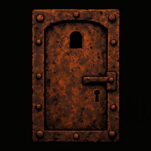 rusted iron door.
In-Game asset.  2d.  High contrast.  No shadows