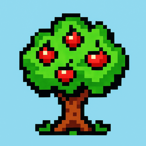 Apple tree 8 bit.
In-Game asset.  2d.  High contrast.  No shadows