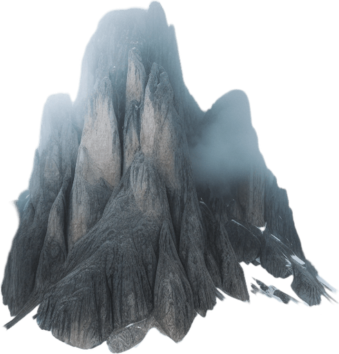 a rocky foggy mountain