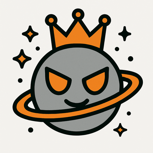a grey circle with orange wyes and he is a space king.
In-Game asset.  2d.  High contrast.  No shadows
