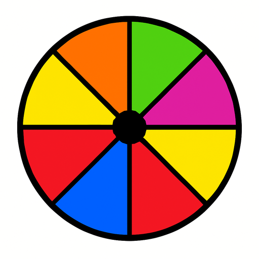 Una ruleta, dividida en 8 partes, cada parte separada por una linea negra y cada parte rellena con un color brillante atractivo, sin fondo, sin flecha apuntando al resultado.
In-Game asset.  2d.  High contrast.  No shadows