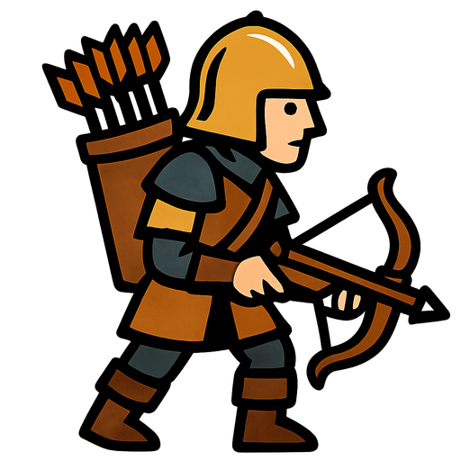 A human with a golden helmet, crossbow and a big bucket full of arrows in his back.
In-Game asset.  2d.  High contrast.  No shadows
