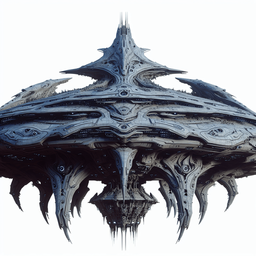 An evil alien spaceship big.
Single Game Texture.  In-Game asset.  2d.  Blank background.  High contrast.  No shadows