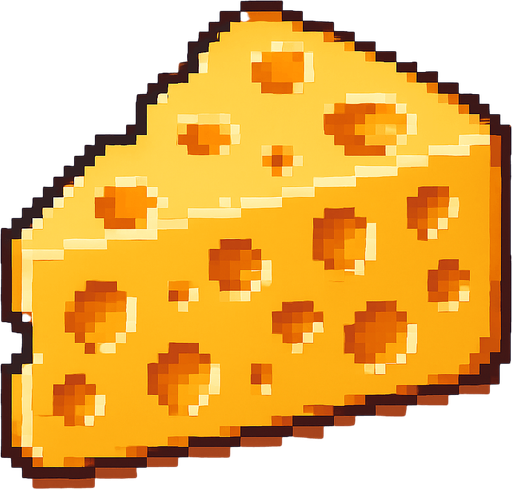 Un queso gruyere en pixel art.
In-Game asset.  2d.  High contrast.  No shadows