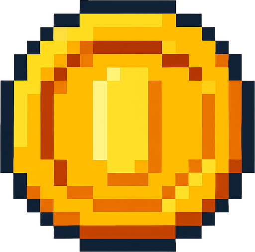 Coin 2d pixilated top down.
In-Game asset.  2d.  High contrast.  No shadows