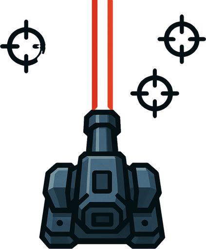 Imagine that a Big laser machine you see from upside. Stands from back to the forward. Tries to hit enemy's..
In-Game asset.  2d.  High contrast.  No shadows