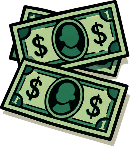 billetes de dolar.
In-Game asset.  2d.  High contrast.  No shadows