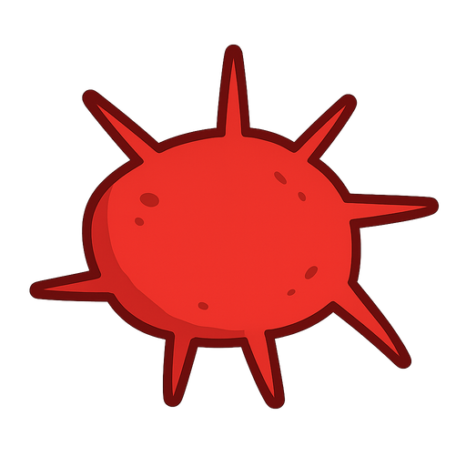 Kinda a spike ball very red. No background. Transparent background. Blank background. No shadows. 2d. In-Game asset. flat
