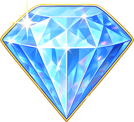 Un diamante grande, multifacetado, con destellos luminosos y un brillo intenso. Debe parecer una joya preciosa. Colores claros y translúcidos (blanco, azul pálido) con reflejos iridiscentes. Estilo de casino de lujo. Fondo transparente. Es el símbolo de mayor valor (50x), debe ser visualmente impactante y deslumbrante..
In-Game asset.  2d.  High contrast.  No shadows