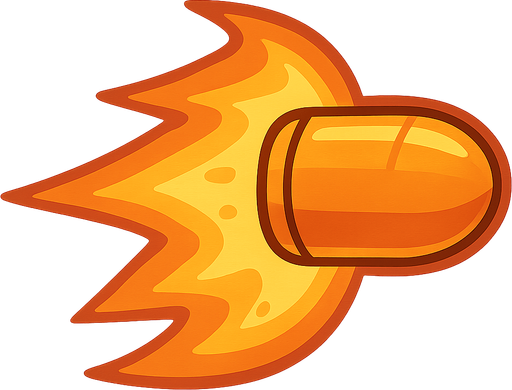 fire bullet. No background. Transparent background. Blank background. No shadows. 2d. In-Game asset. flat