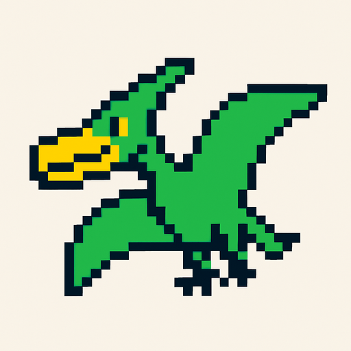 Make it 8 bit style dinosaur pterodactyl  cartoon character.
In-Game asset.  High contrast.  No shadows