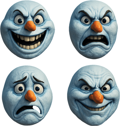 3D Scary and funny jack frost the snowman face meme, different faces look, face only
In-Game asset.  3D.  High contrast.  No shadows. face only