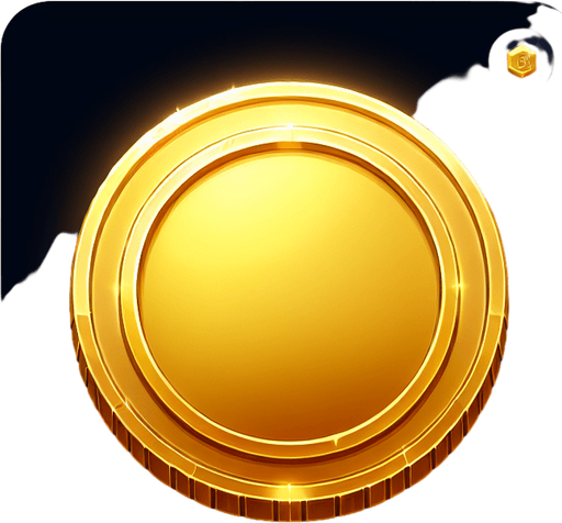 Gold coin.
Single Game Texture.  In-Game asset.  2d.  Blank background.  No shadows