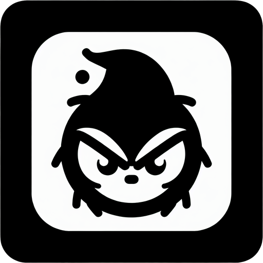 a b&w grinch icon Single Game Texture. In-Game asset. 2d. Blank background. High contrast. No shadows.