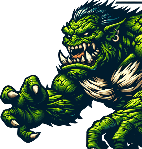 angry running green orc reptile taunting scarry.
Single Game Texture.  In-Game asset.  2d.  Blank background.  High contrast.  No shadows
