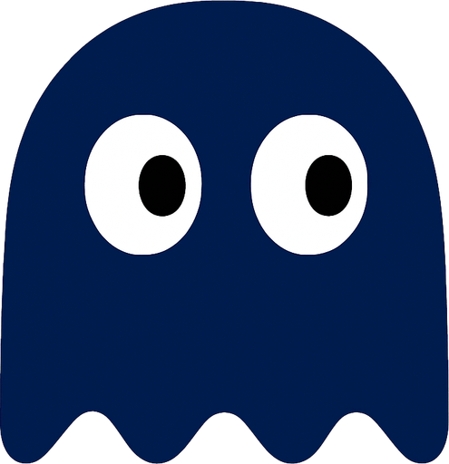 Pacman dark blue ghost with plain white eyes.
In-Game asset.  2d.  High contrast.  No shadows