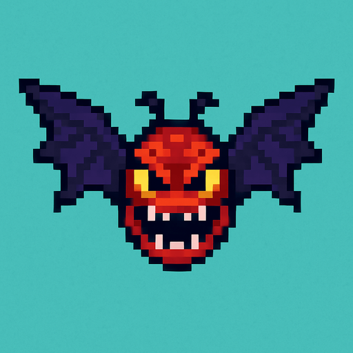 Un enemigo volador visto desde arriba, pixel cartoon..
In-Game asset.  2d.  High contrast.  No shadows