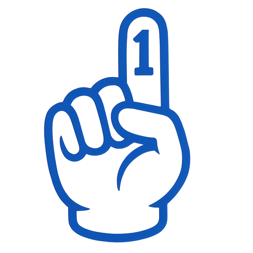 Medium white blue outline on a white finger saying 1 in the middle.
In-Game asset.  2d.  High contrast.  No shadows