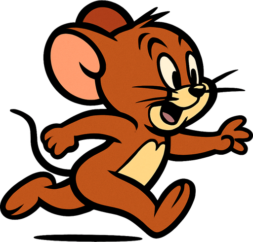 çizgi filmdeki fare jerry kaçıyor.
In-Game asset.  2d.  High contrast.  No shadows