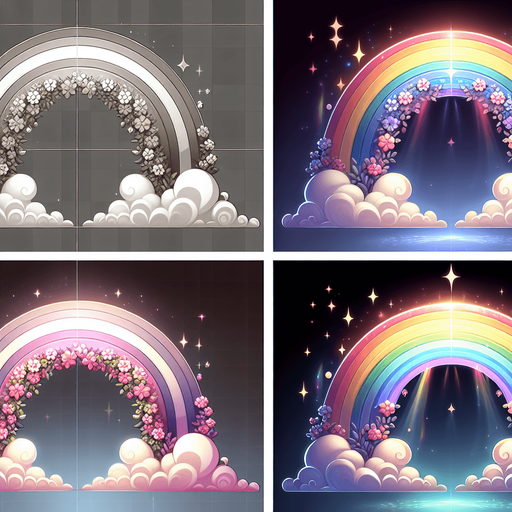raibow in the background. soft colors. high definition. in game asset. Single Game Texture. In-Game asset. 2d. Blank background. High contrast. No shadows.