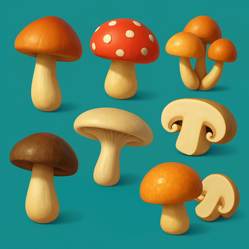 Pack of different mushrooms, 3D mushrooms, without black lines around it!
In-Game asset.  High contrast.  No shadows. 3D