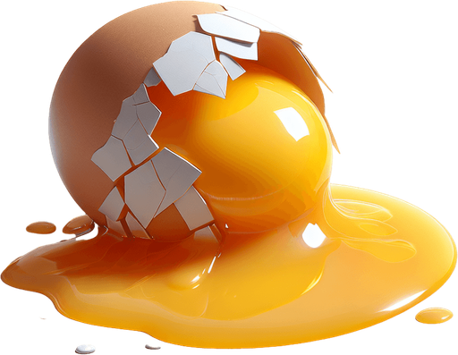 cracked egg white and yolk seeping. Single Game Texture. In-Game asset. 2d. Blank background. High contrast. No shadows.