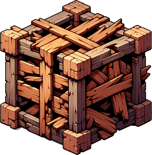 2D wreckage of wood, square, HD colors.
Single Game Texture.  In-Game asset.  2d.  Blank background.  High contrast.  No shadows