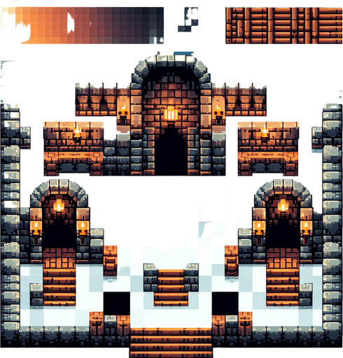 Dungeon pixelado.
Single Game Texture.  In-Game asset.  2d.  Blank background.  High contrast.  No shadows