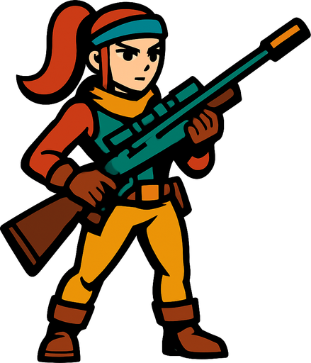 sniper girl hero.
In-Game asset.  2d.  High contrast.  No shadows