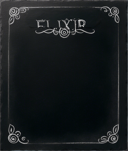 Word "ELIXIR" written in chalk