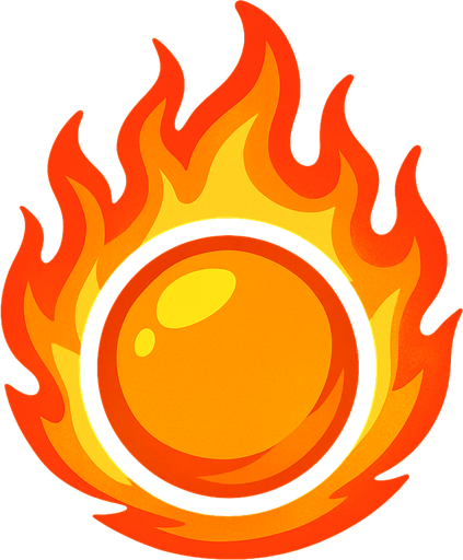 round Fire ball.
In-Game asset.  2d.  High contrast.  No shadows