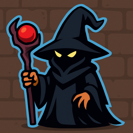 dark wizard 2d in game asset.
In-Game asset.  2d.  High contrast.  No shadows