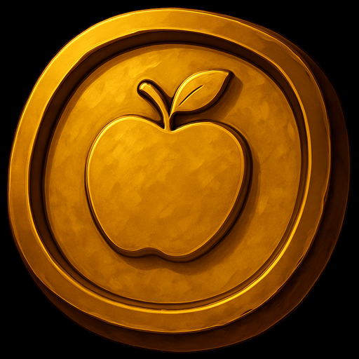 derinliği artır. paranın dış çıkıntısı çok koyu altın rengine olsun içindeki simge elma şeklinde olsun