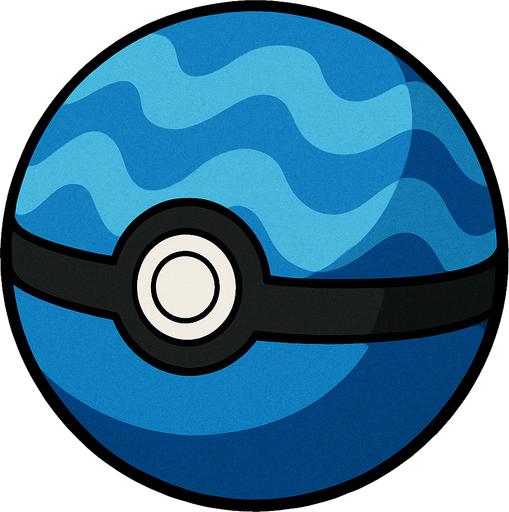 PATTERNED BLUE
POKEMON WITH BLACK COVER AROUND THE BALL.
In-Game asset.  2d.  High contrast.  No shadows