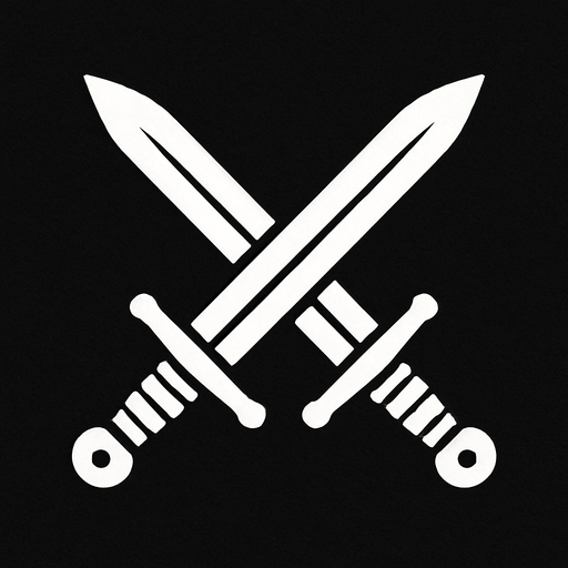 2 çapraz bir birne girmiş kılıç simgesi olacak beyaz olsun.
In-Game asset.  2d.  High contrast.  No shadows