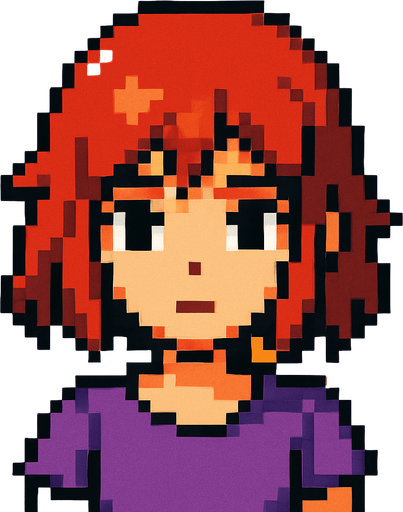 Personaje artística viendo a la cámara pixel art.
In-Game asset.  2d.  High contrast.  No shadows