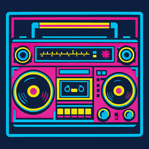 A boombox stereo. Top down view.  80s arcade machine graphics..
In-Game asset.  2d.  High contrast.  No shadows