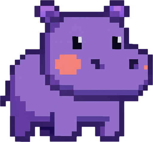 Hippo pixel.
In-Game asset.  2d.  High contrast.  No shadows