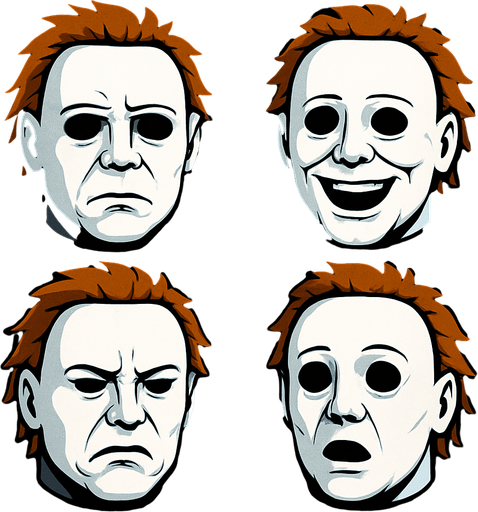 3D Scary but funny face meme Michael Myers halloween. different faces look. only face
In-Game asset.  3D.  High contrast.  No shadows. only face