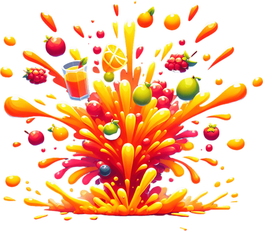 2d meyve suyu patlaması.
Single Game Texture. In-Game asset. 2d. Blank background. High contrast. No shadows.