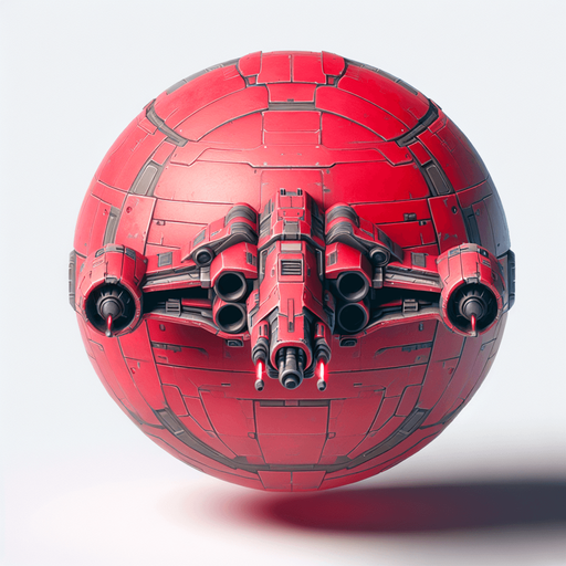 A round red spaceship with a dual laser turret..
Single Game Texture. In-Game asset. 2d. Blank background. High contrast. No shadows.