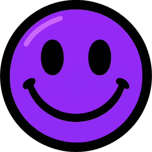 Purple smiley ball.
In-Game asset.  2d.  High contrast.  No shadows