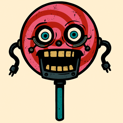 animatronic lollypop scary.
In-Game asset.  2d.  High contrast.  No shadows