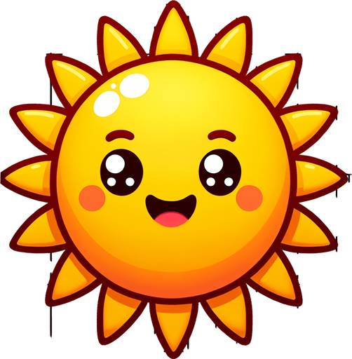 shining sun cartoon style.
Single Game Texture.  In-Game asset.  2d.  Blank background.  High contrast.  No shadows