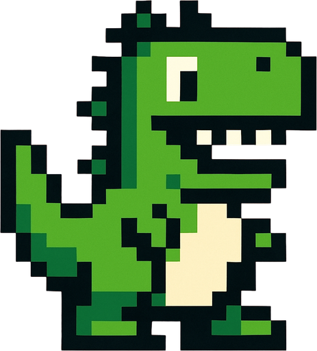 Make it 8 bit style dinosaur cartoon character.
In-Game asset.  High contrast.  No shadows
